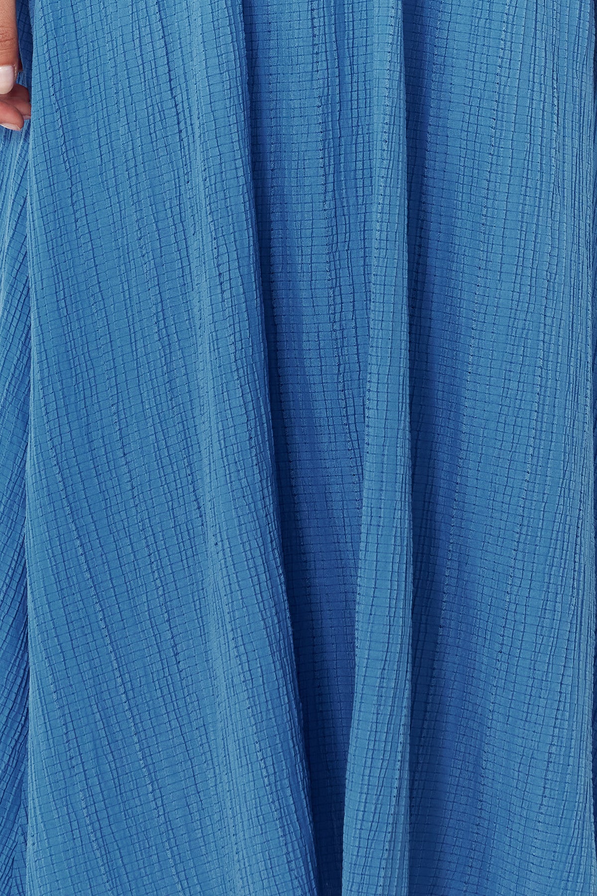 Sax Blue Boned Bodice One Shoulder Waist-Flared Midi Woven Dress