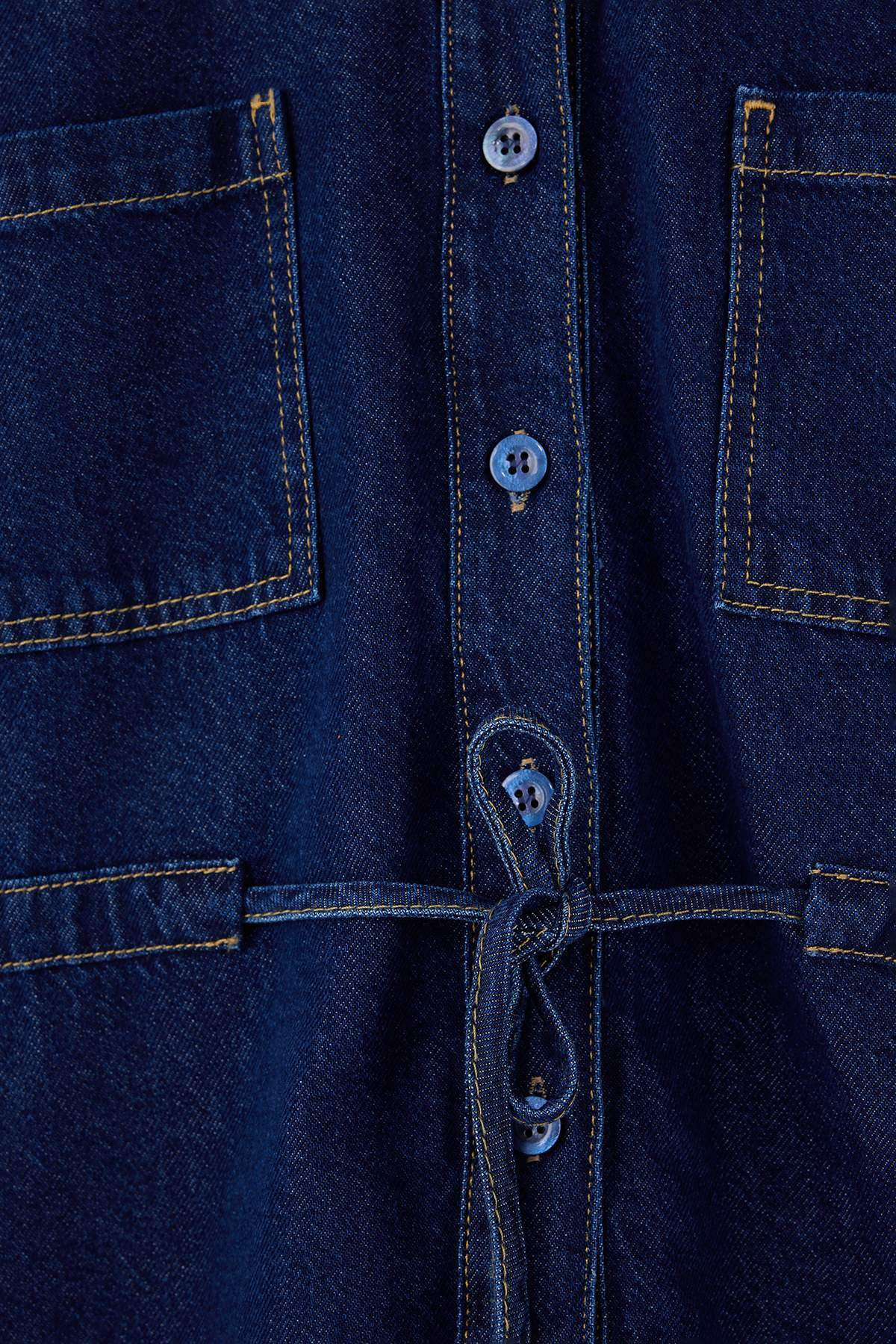 Dark Blue Tie Waist Tencel Blend Denim Shirt