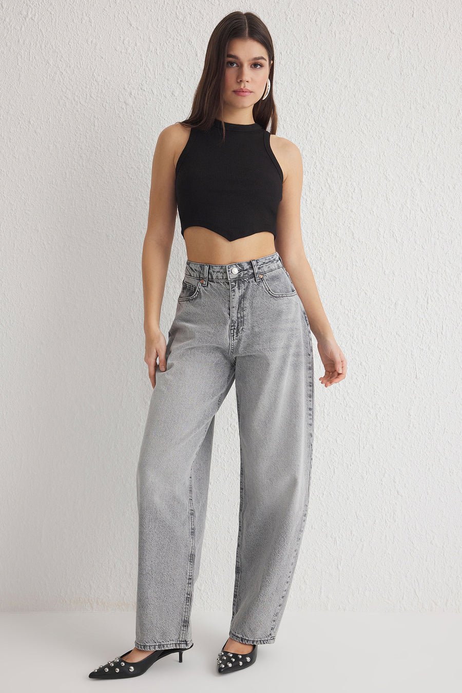 Grey Regular Waist Loose Baggy Jeans