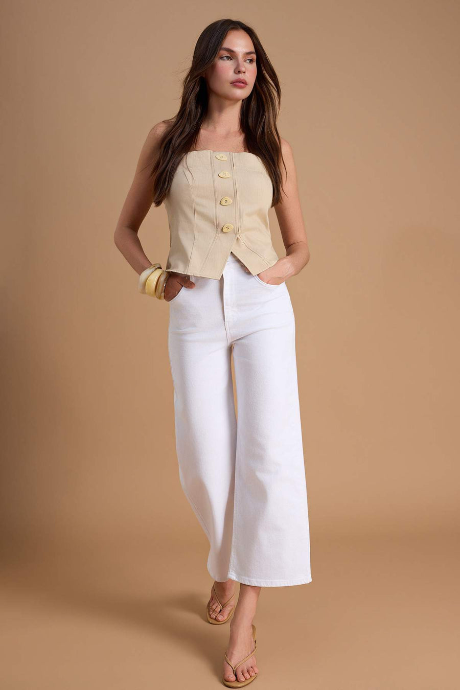 White High Waist Medium Stretch Culotte Wide Leg Jeans