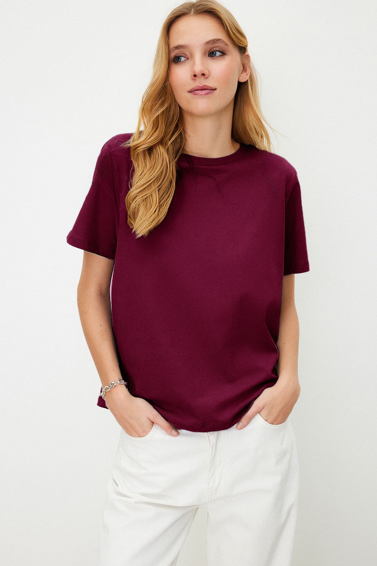 Black 100% cotton basic crew neck knit t-shirt