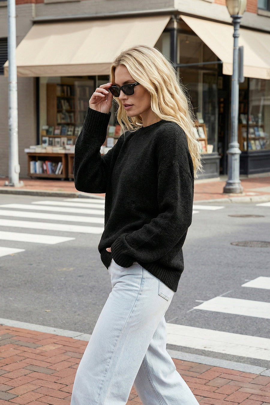 Black Relaxed Fit Soft Textured Knit Jumper