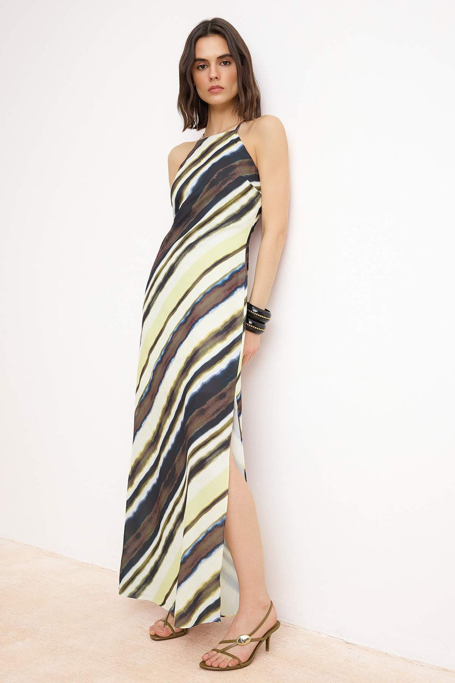 Multicolour Batik Pattern Straight Cut Sleeveless Maxi Lined Satin Woven Dress