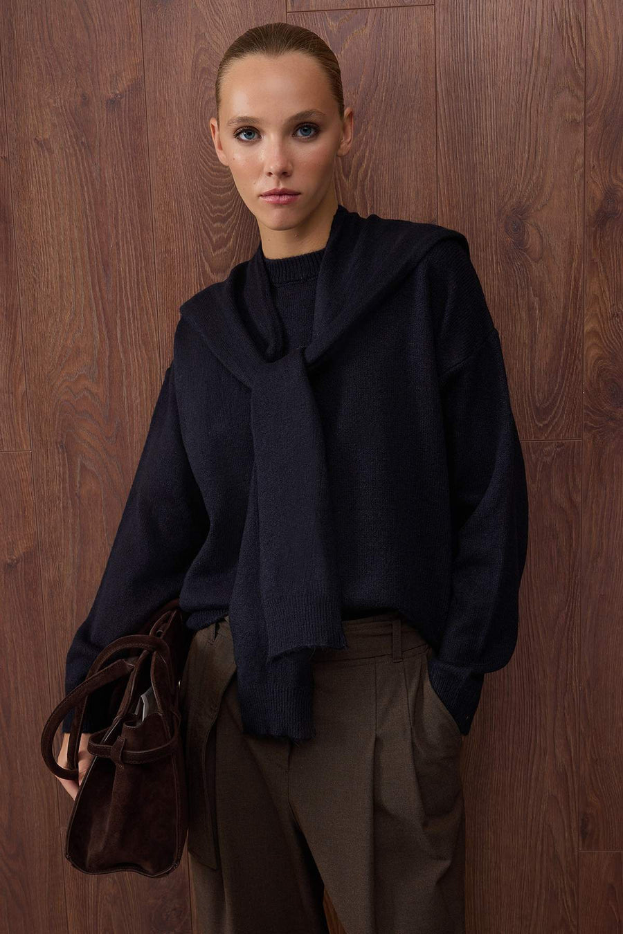 Special Collection Navy Soft Textured Relaxed Fit Shawl Knitwear Jumper