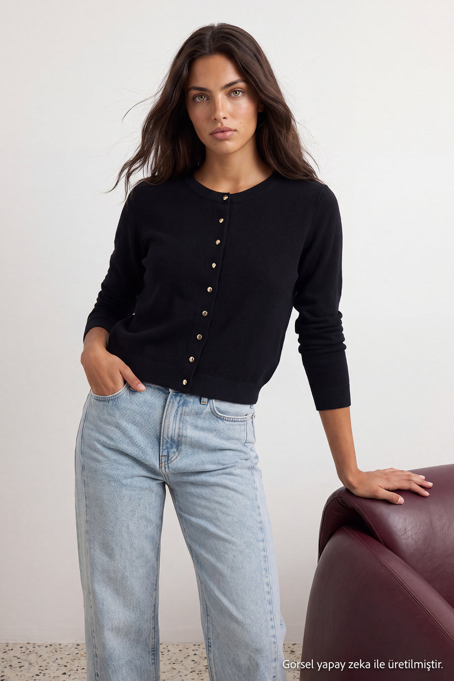 Wardrobe Essentials Black Button Detail Cotton Basic Knit Cardigan