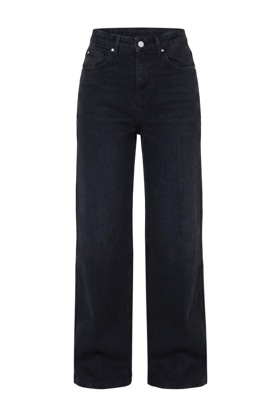 Wardrobe Essentials Black Slightly Stretch High Waist Wide Leg Jeans