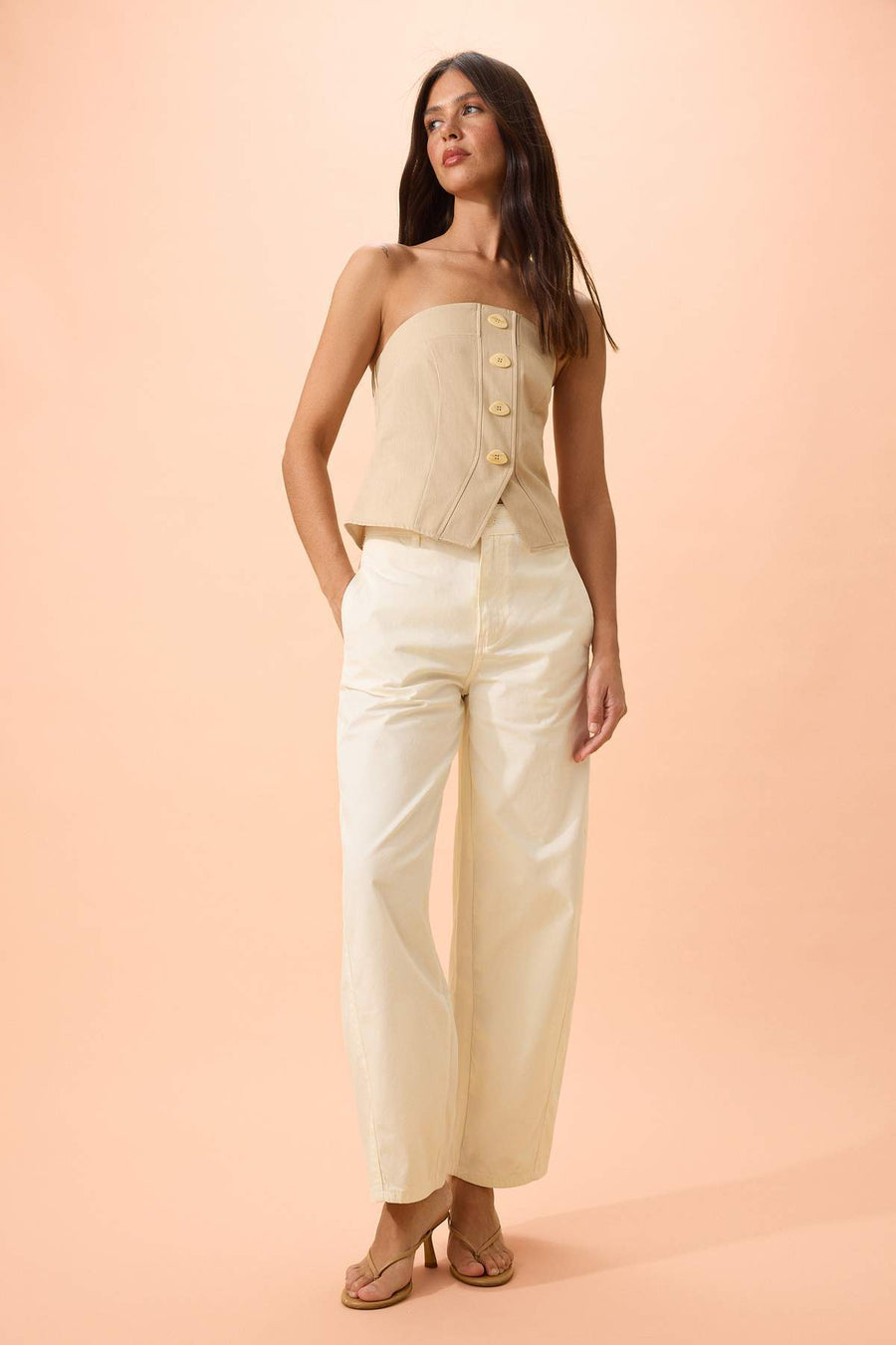 White gabardine thick soft touch barrel trousers