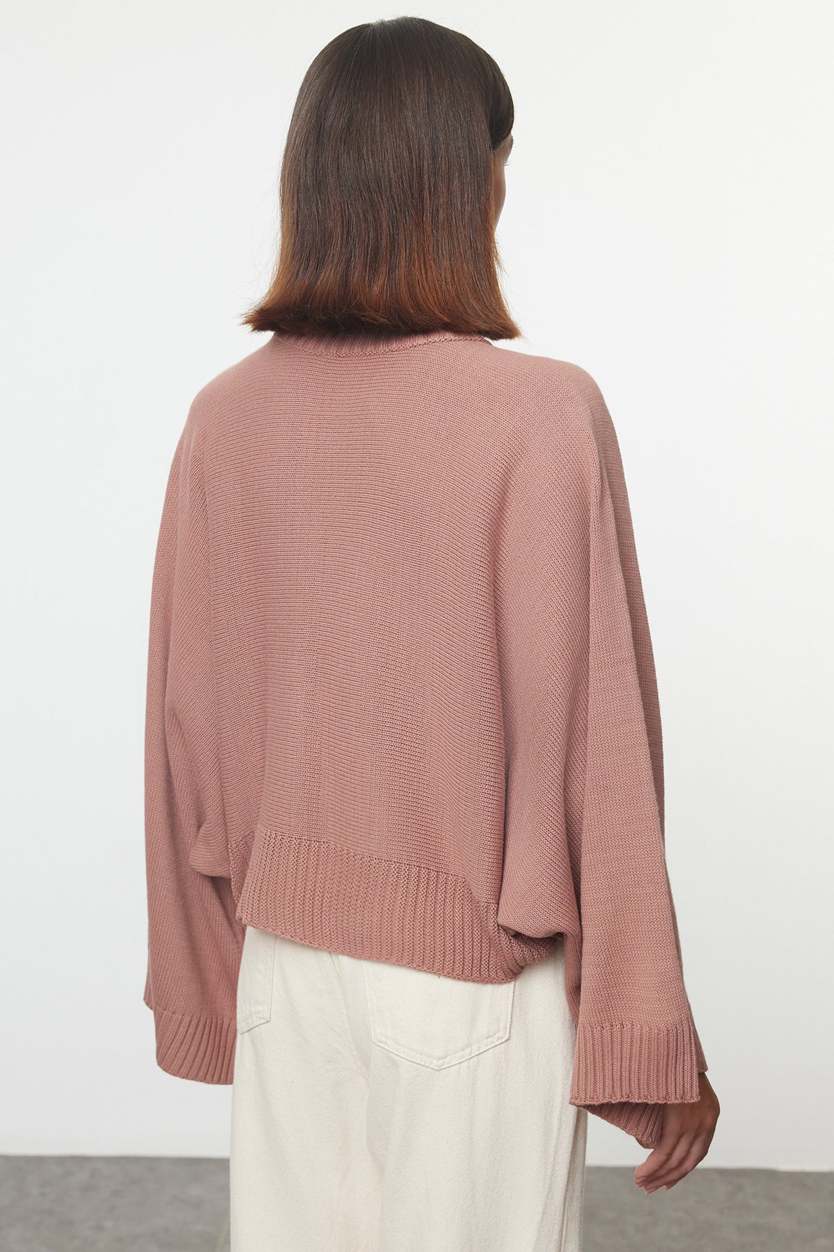Dusty Rose Relaxed Fit Flared Sleeve Knit Jumper