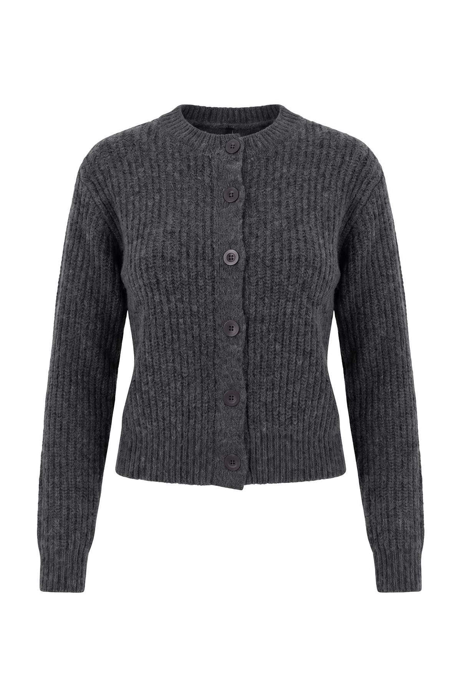 Wardrobe Essentials Charcoal Soft Textured Basic Knit Cardigan