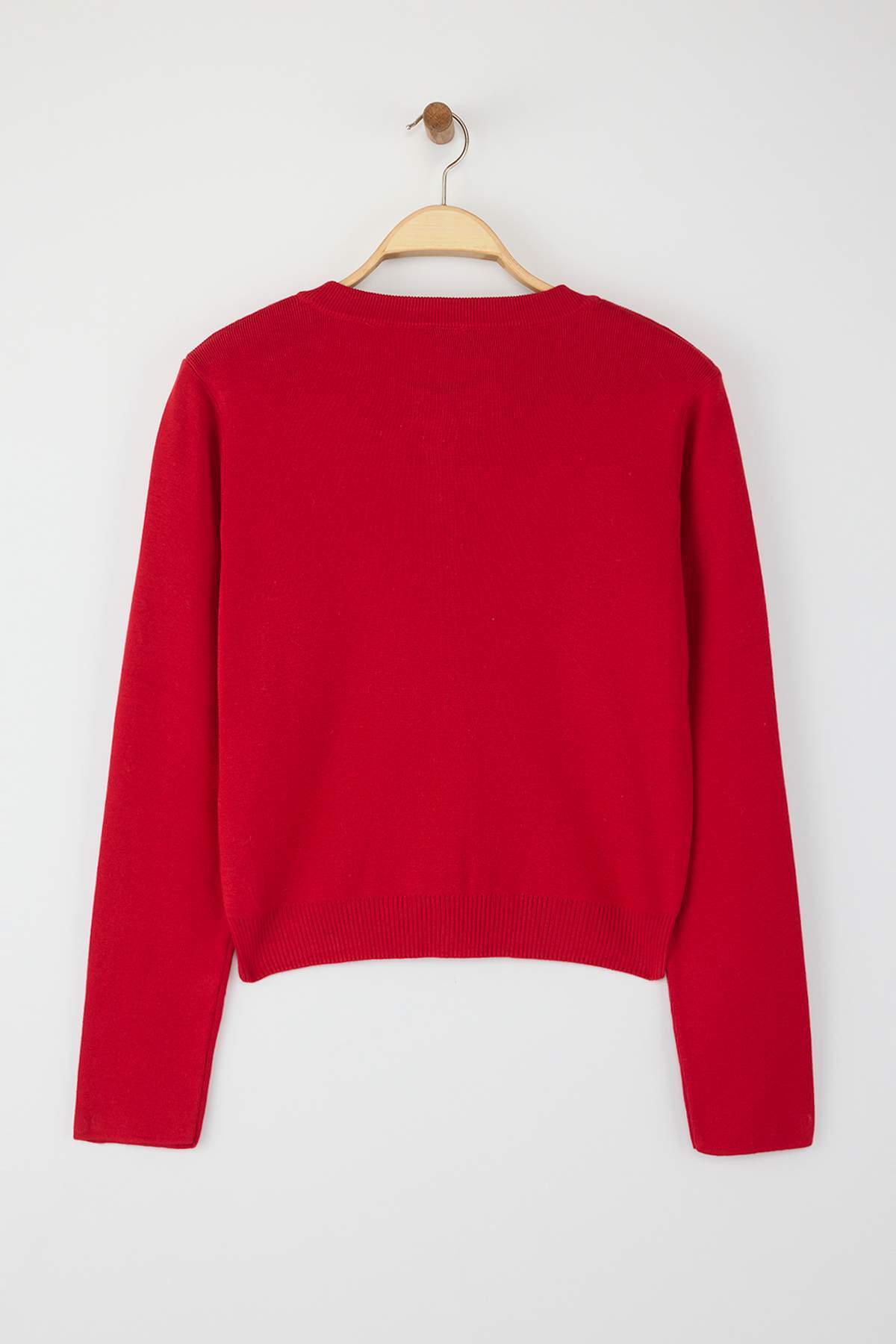 Wardrobe Essentials Red Buttoned Cotton Basic Knit Cardigan