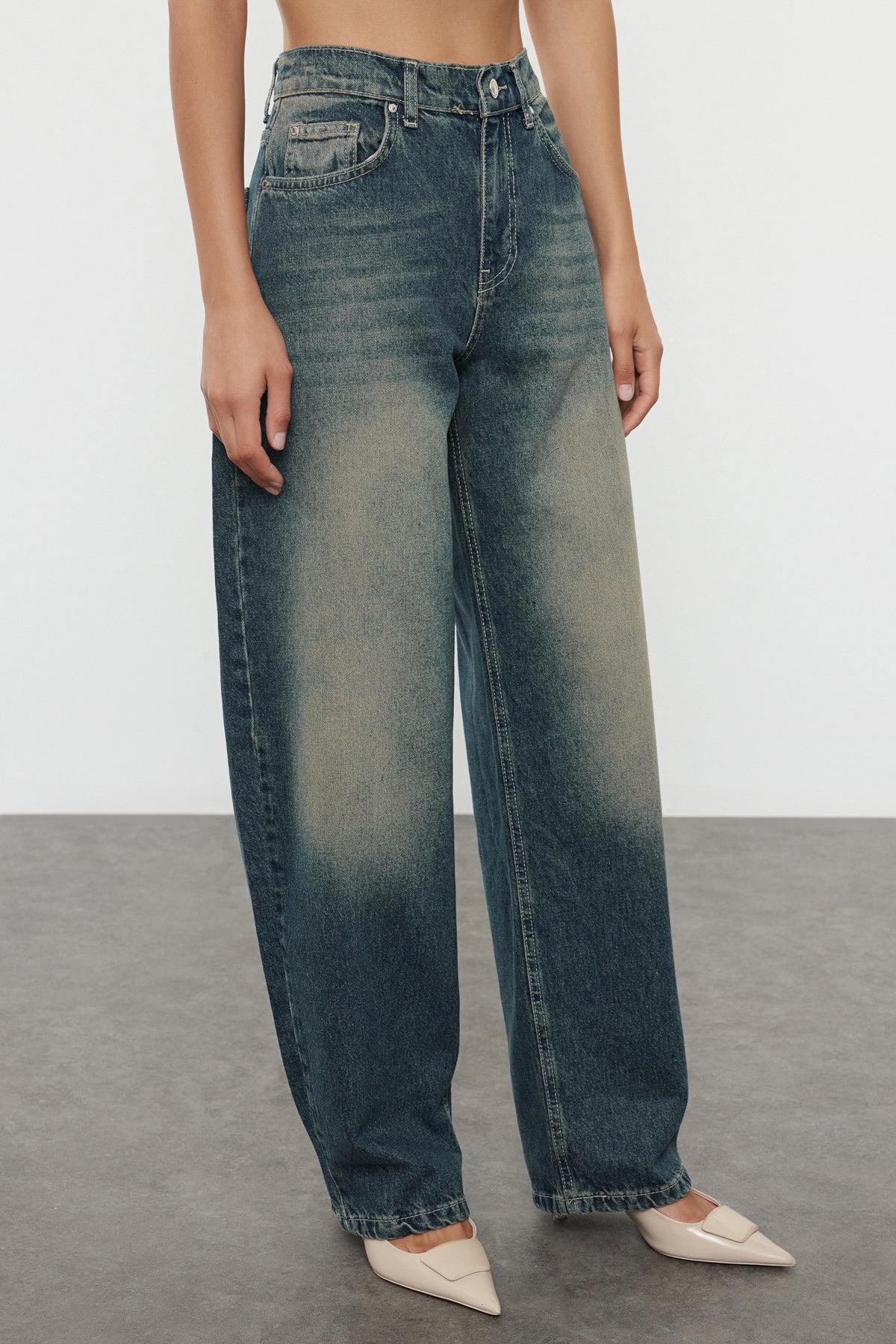 More Sustainable Dark Blue Normal Waist Loose Baggy 100% Cotton Non-Stretch Jeans