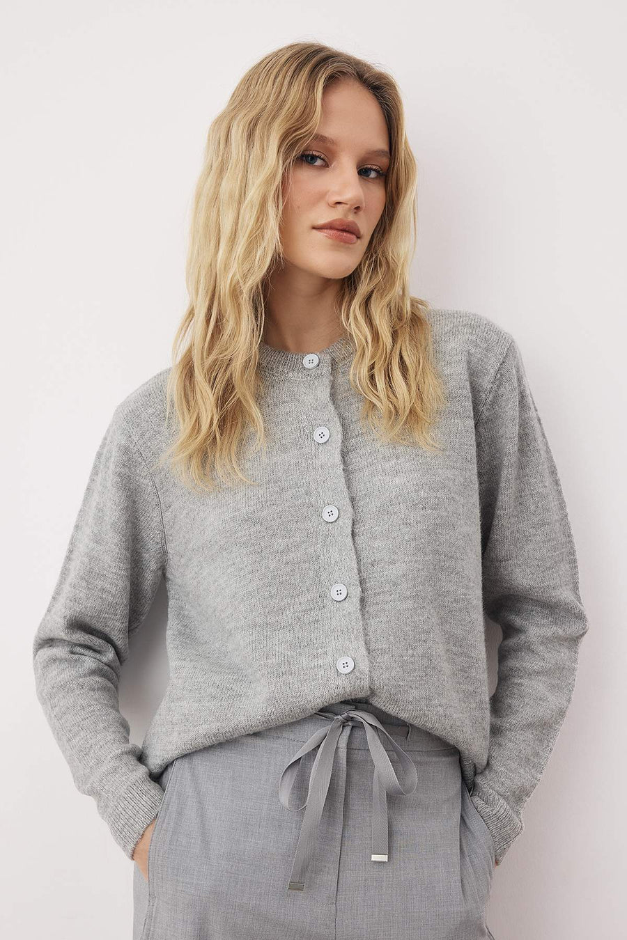 More Sustainable Grey Soft Textured Basic Knit Cardigan