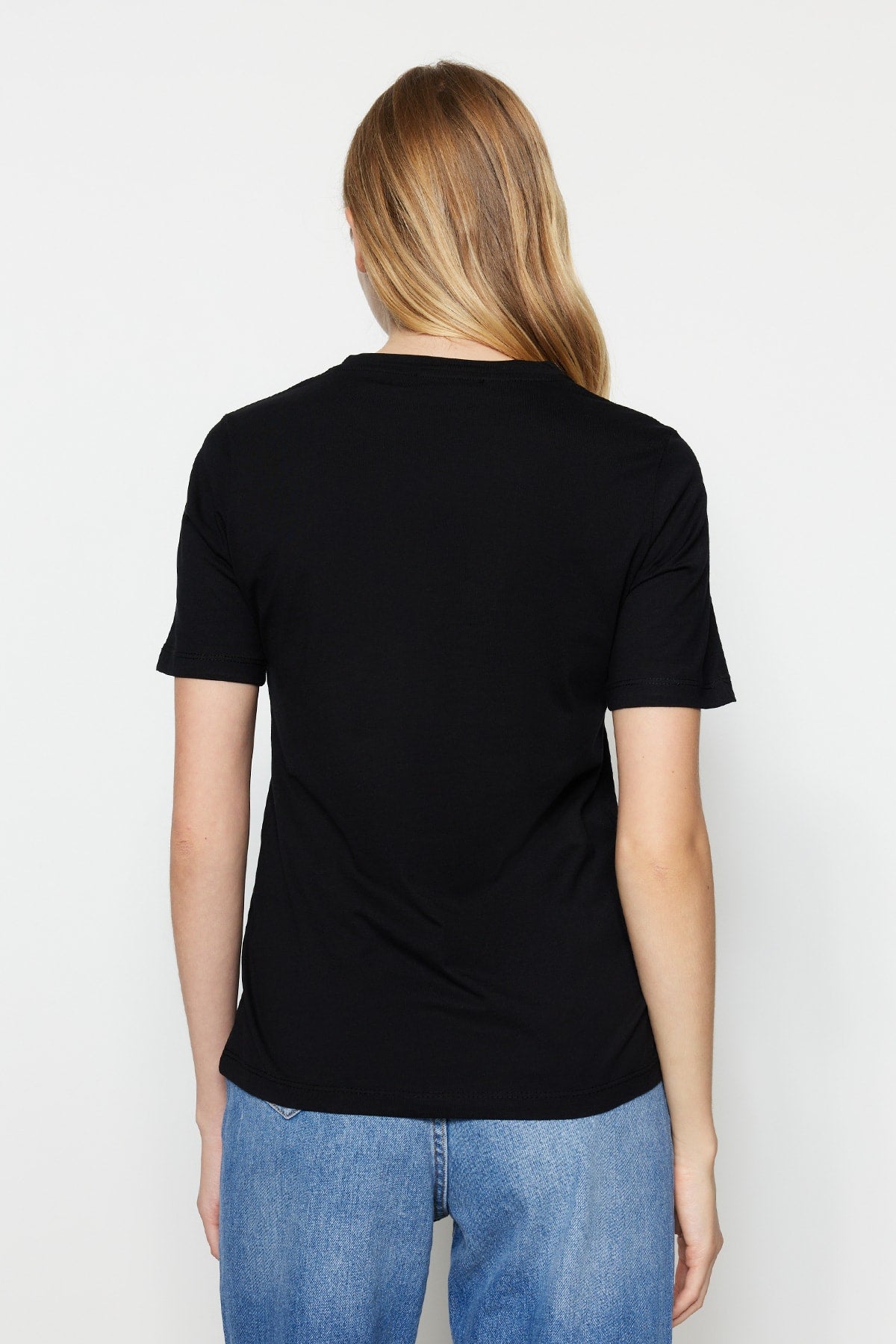 Black 100% cotton basic crew neck knit t-shirt