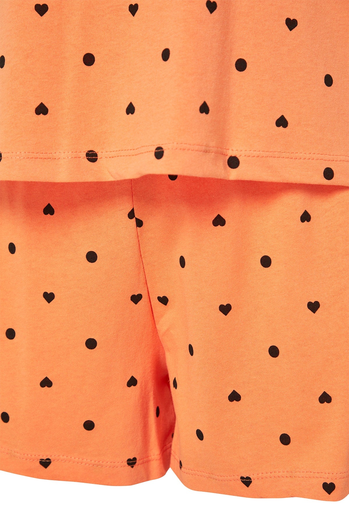 طقم بيجاما تريكو برتقالي-متعدد الألوان قطن 100% بطبعة نقاط وقلوب بشورت