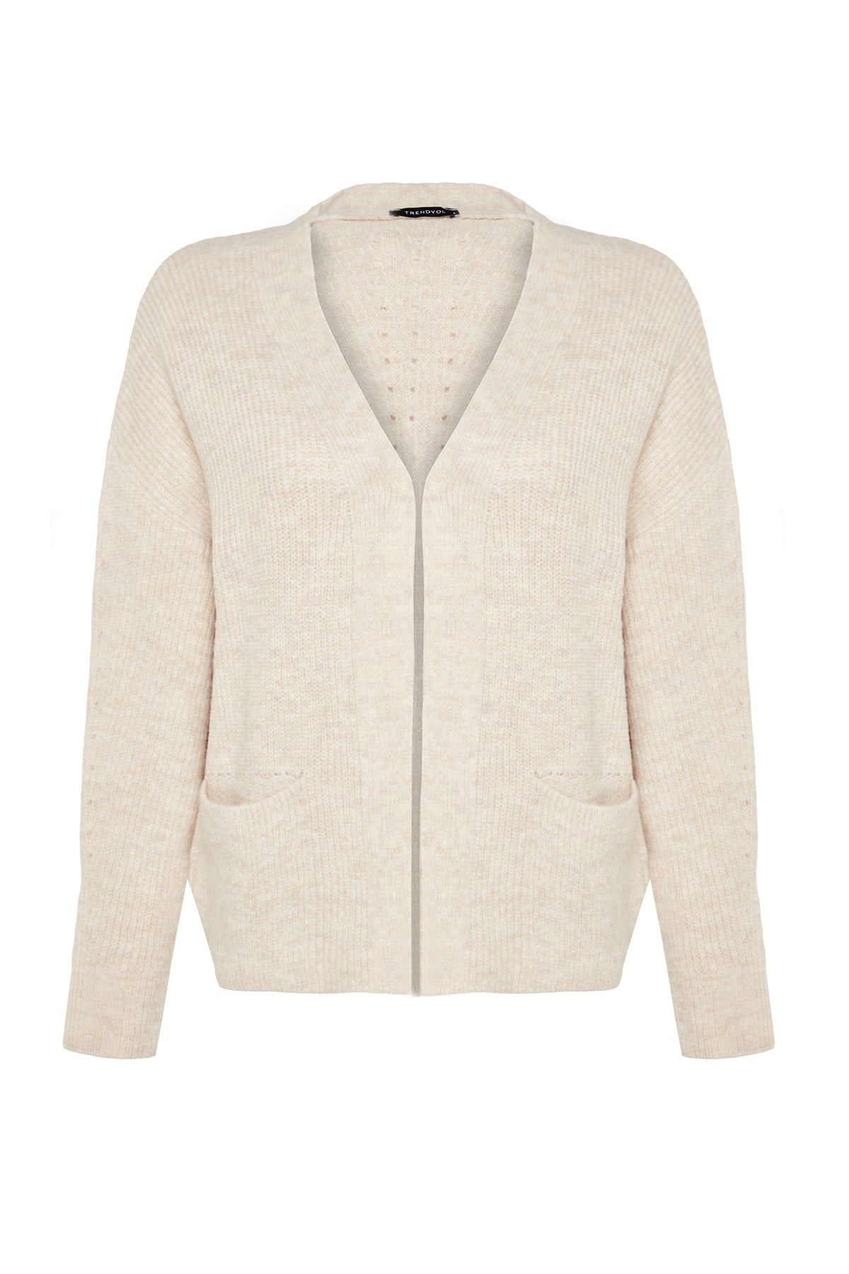 Stone Relaxed Fit Soft Textured Pocket Detail Knit Cardigan