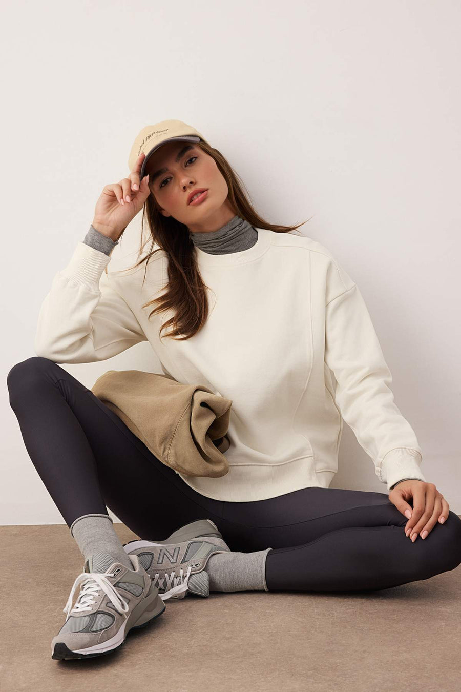 Ecru Oversized Seam Detail Thick Fleece-Lined Knit Sweatshirt
