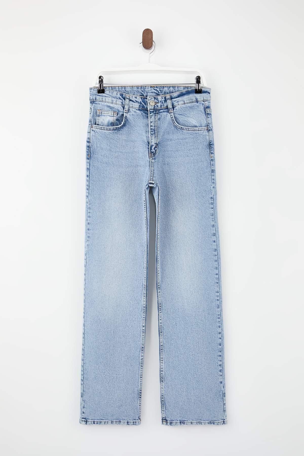Blue High Waist 100% Cotton Wide Leg Jeans