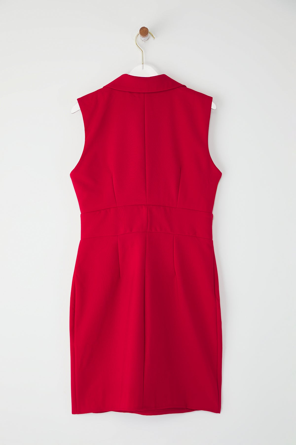 Red Collared Buttoned Mini Woven Dress