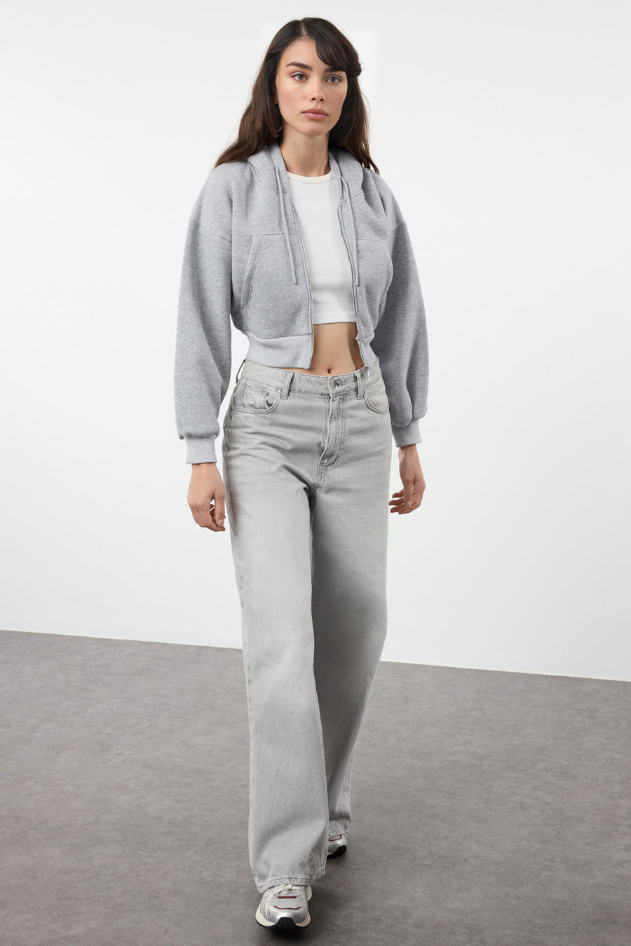 Heather Grey Regular Fit Hooded Thick Fleece-Lined Knit Cardigan/Sweatshirt
