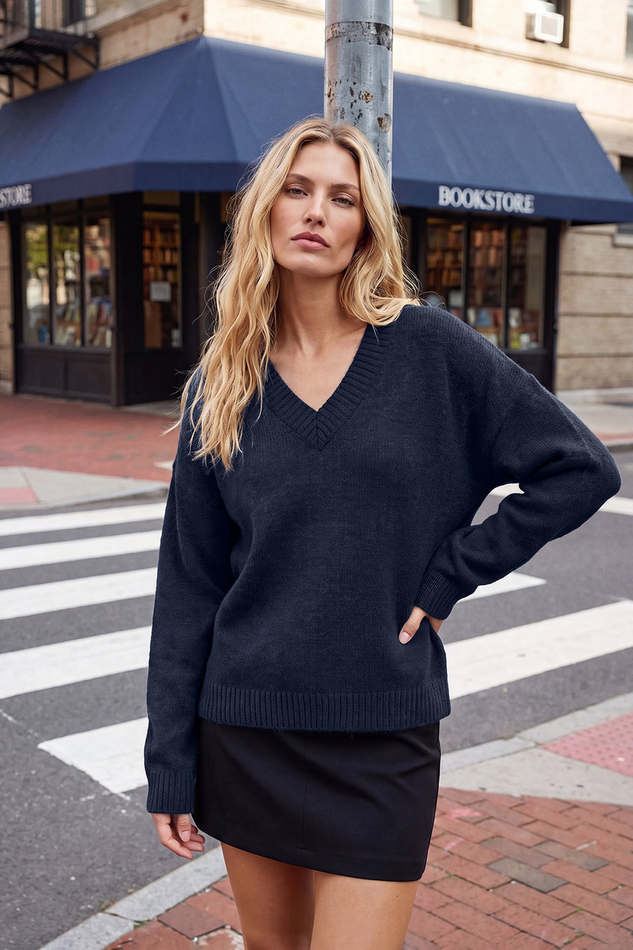 Wardrobe Essentials Navy Basic Relaxed Fit Soft Textured Knitwear Jumper