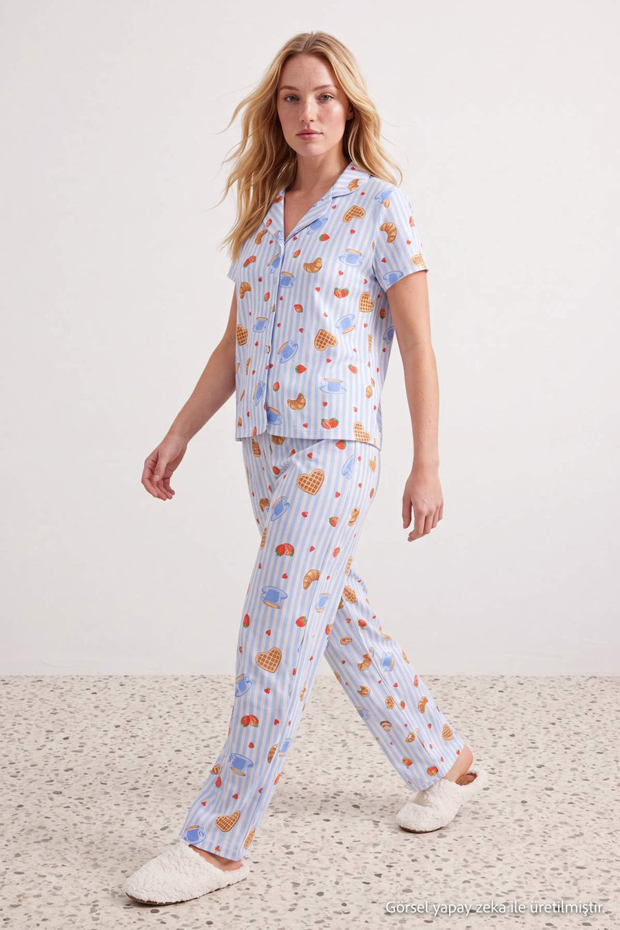 Blue 100% Cotton Fun Pattern Knit Pyjama Set