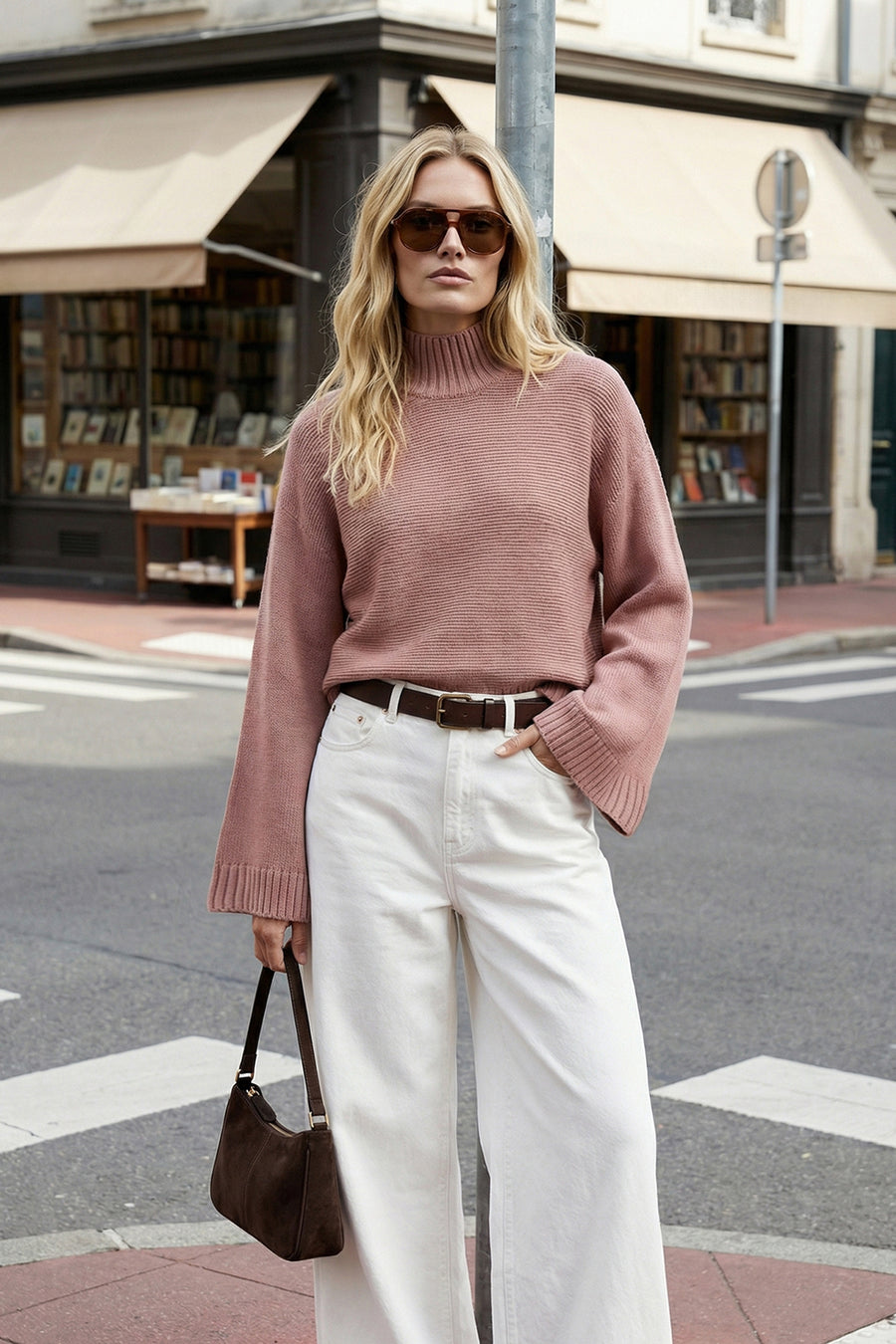 Dusty Rose Relaxed Fit Flared Sleeve Knit Jumper