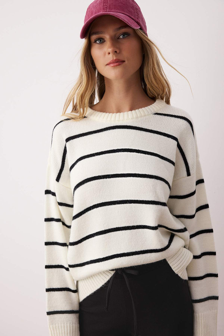 Bone Striped Relaxed Fit Soft Textured Knit Jumper