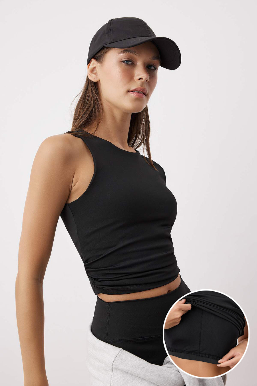 Black two-layer reflective print supportive/shaping knit sports bra