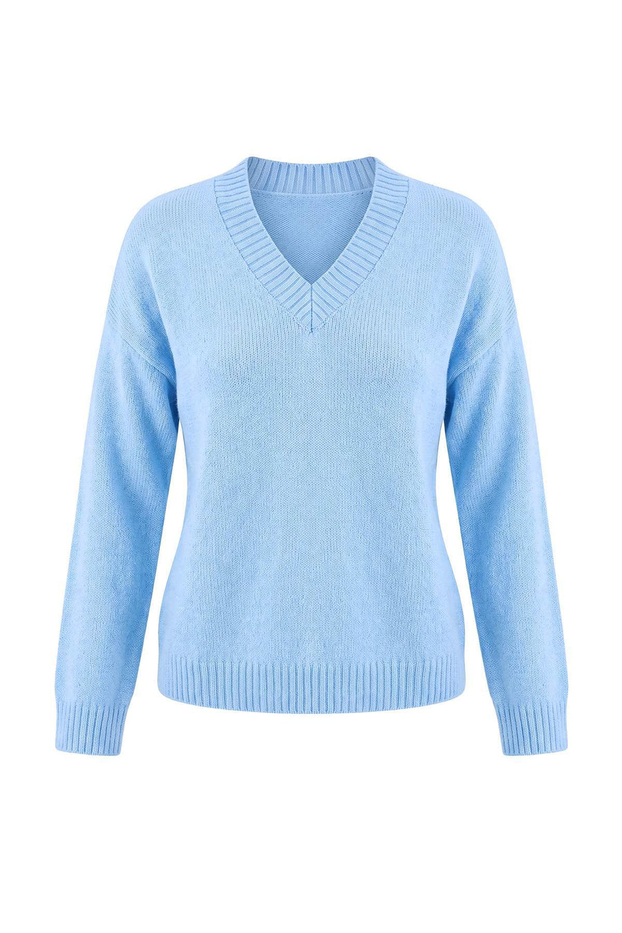Wardrobe Essentials Blue Soft Textured V-Neck Knitwear Jumper