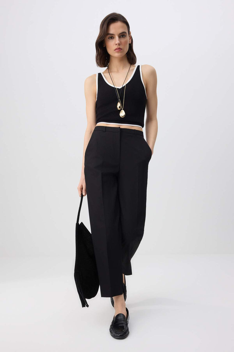 Black Special Collection satin surface cigarette fabric trousers