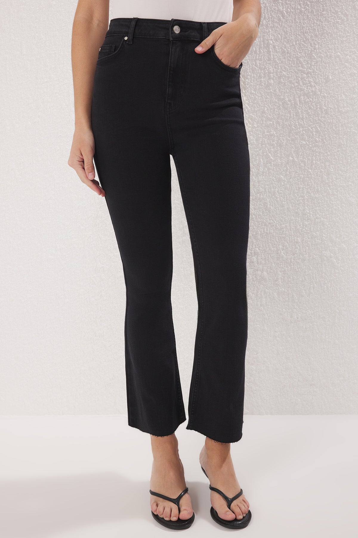 Charcoal High Waist Comfort/Stretch Cropped Flare Ankle Length Jeans