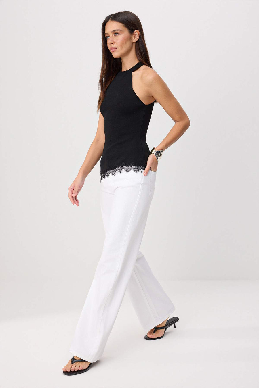 White Draped High Waist Seasonal 100% Cotton Long Wide Leg Jeans