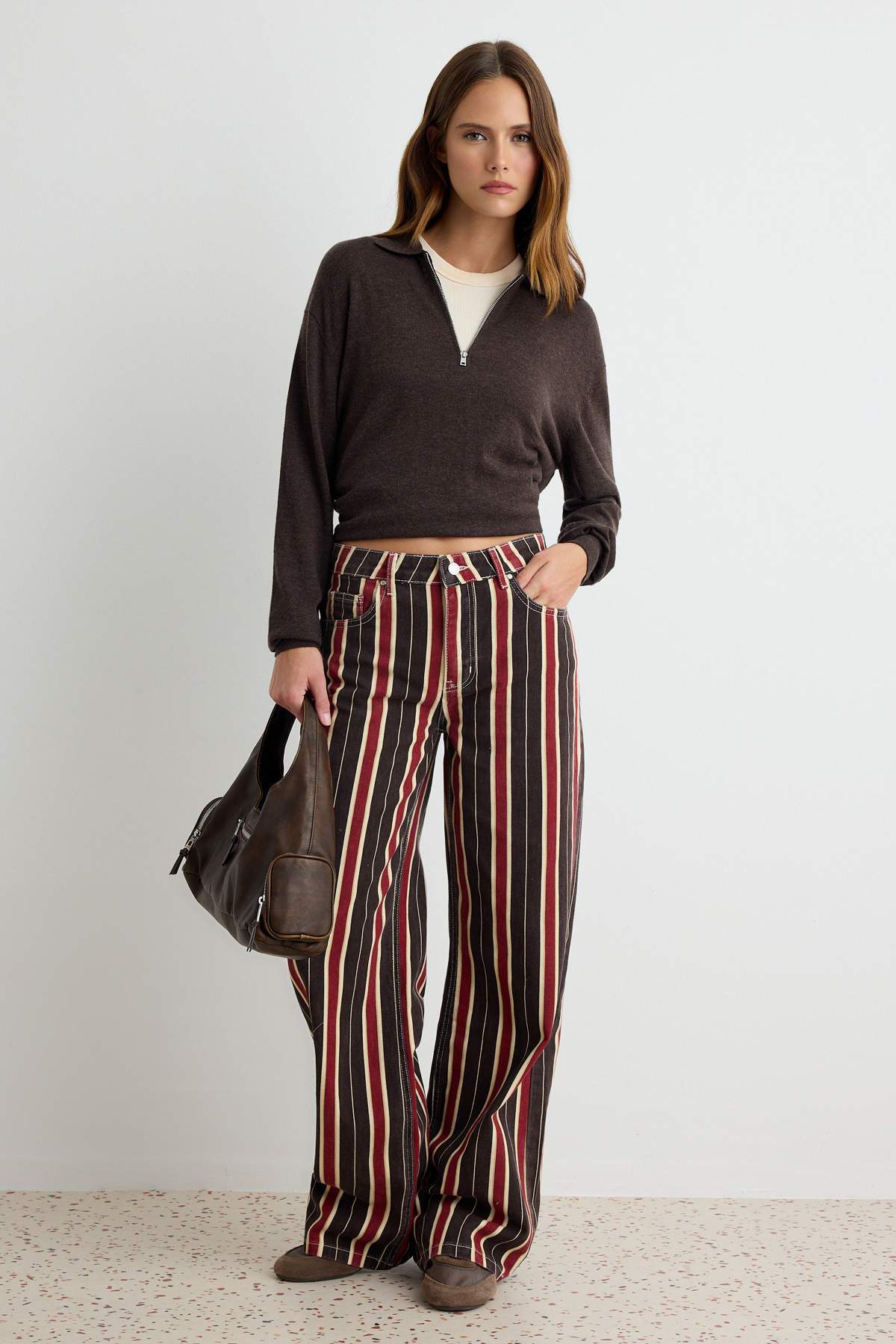Multicolour Striped Normal Waist Wide Leg Jeans