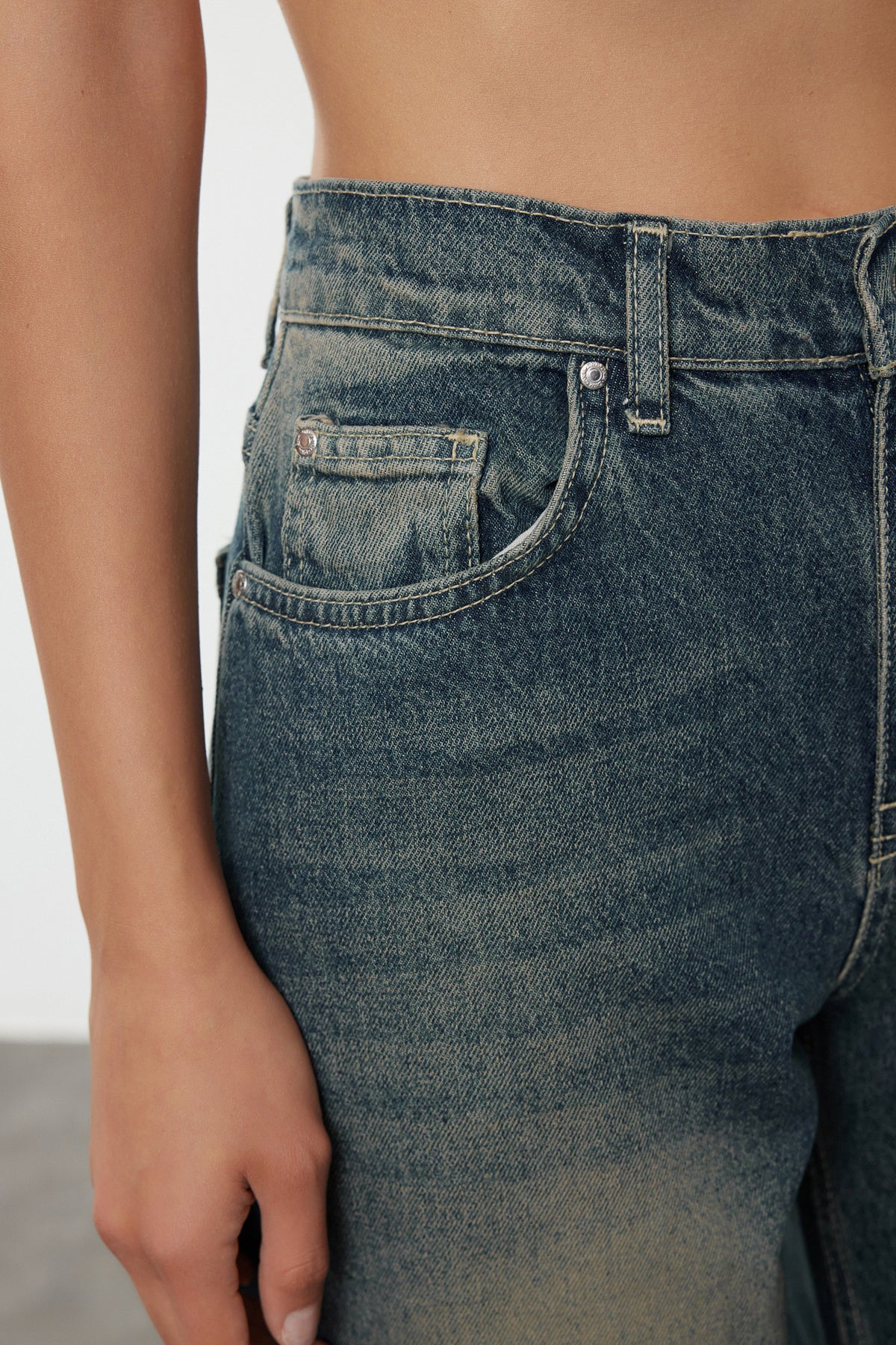 More Sustainable Dark Blue Normal Waist Loose Baggy 100% Cotton Non-Stretch Jeans