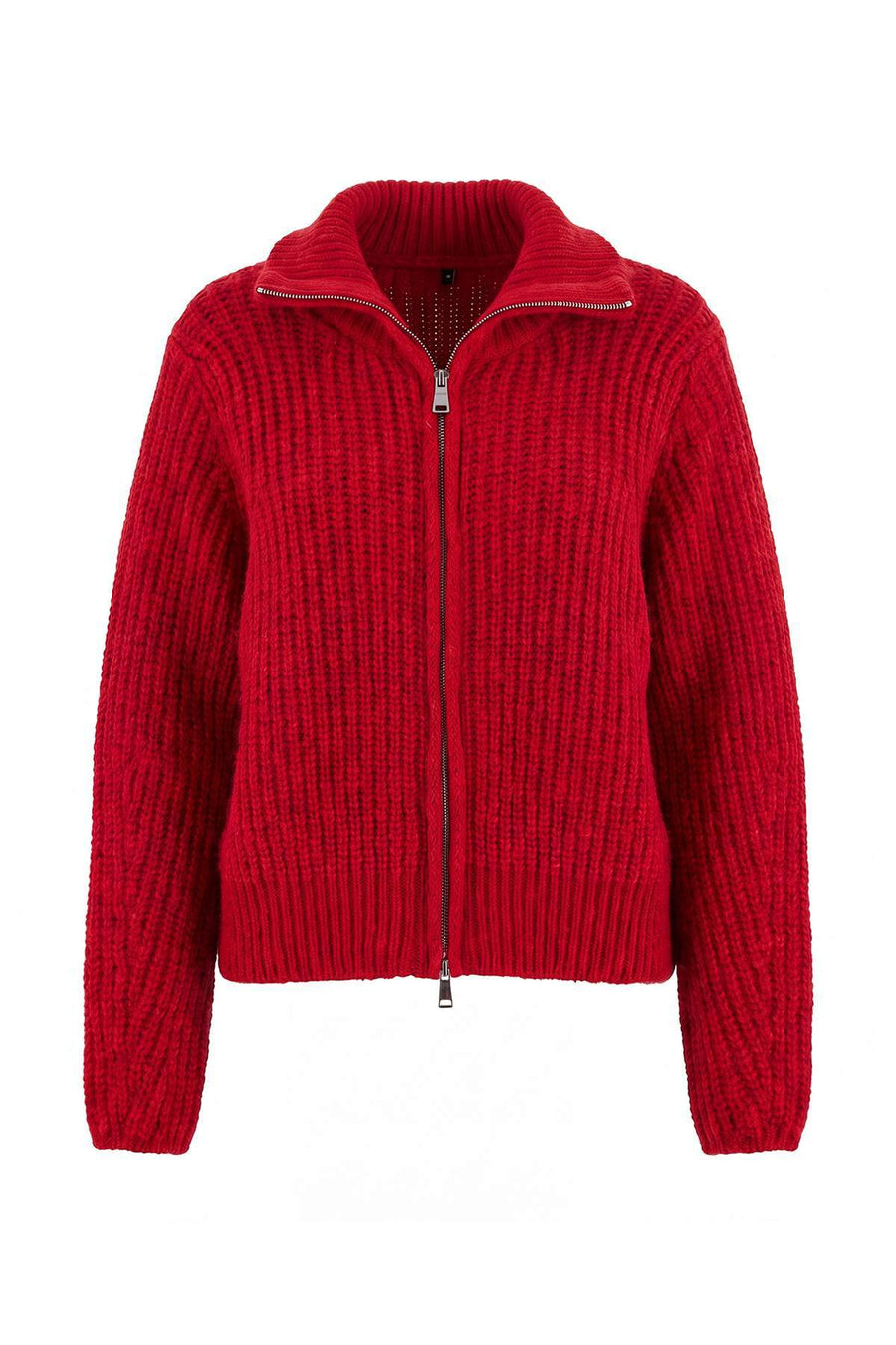 Wardrobe Essentials Red Zipped Soft Textured Relaxed Fit Knit Cardigan