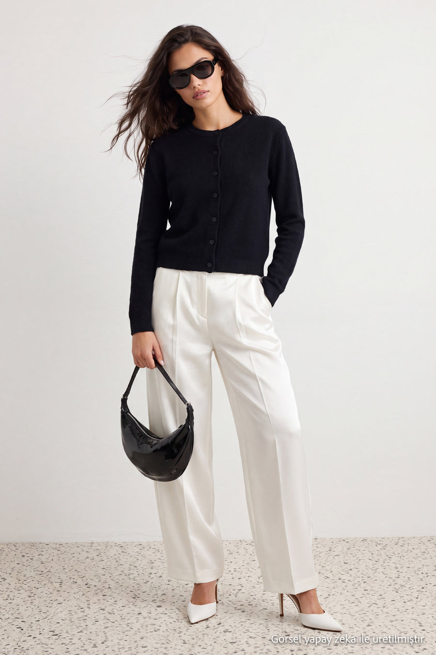 Black More Sustainable Soft Textured Basic Knit Cardigan