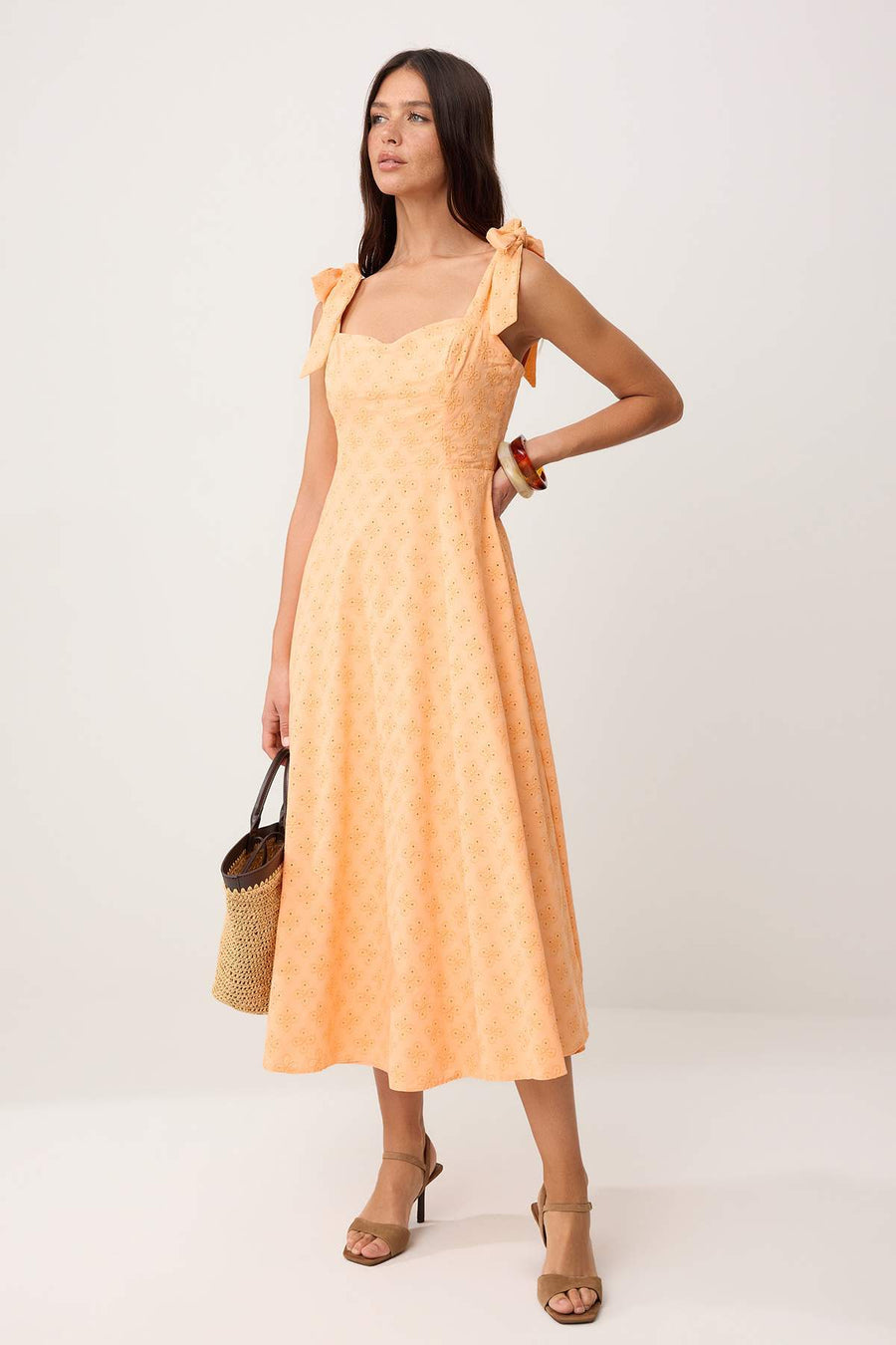 Salmon Plain Tie Detail Maxi Woven Dress