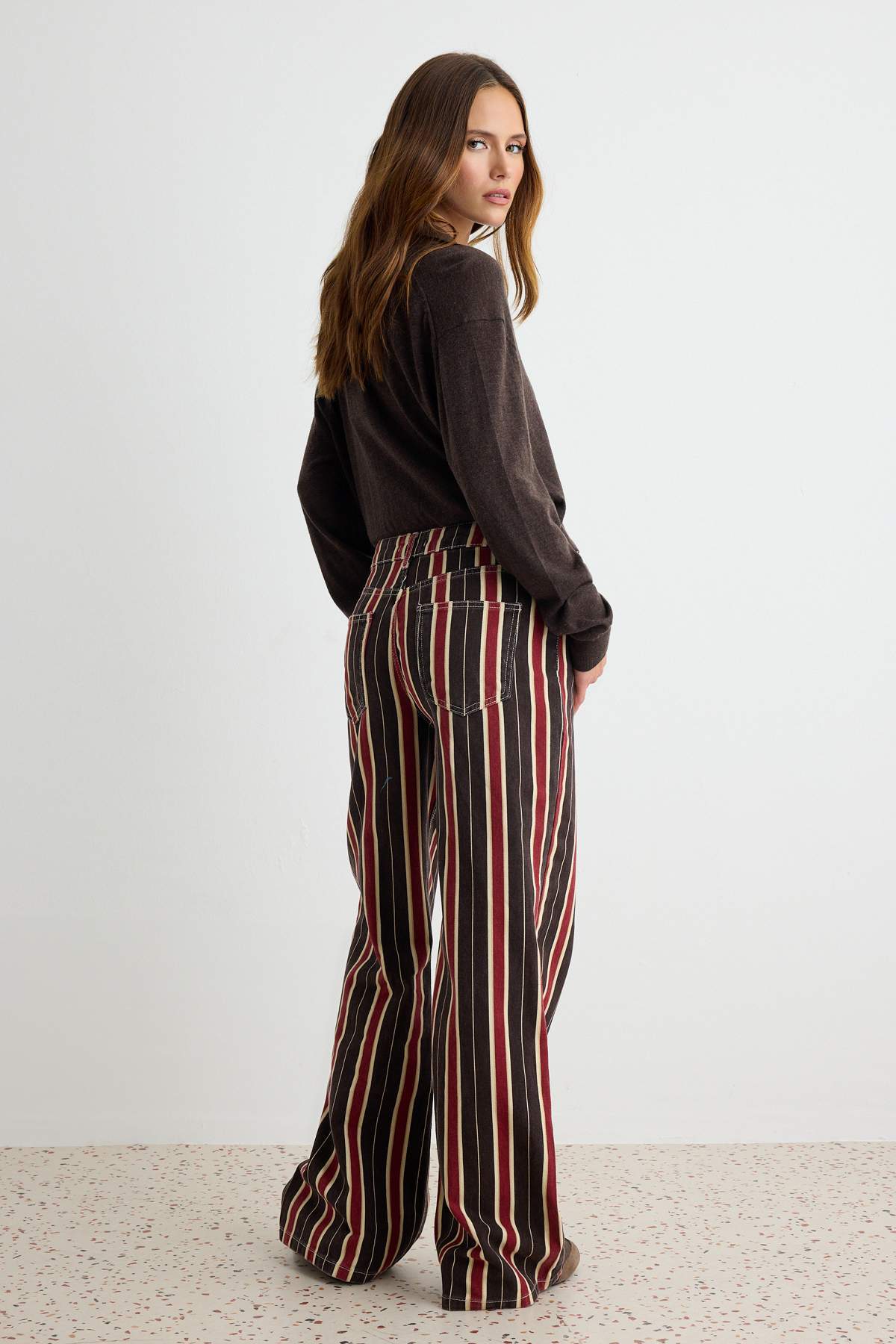 Multicolour Striped Normal Waist Wide Leg Jeans