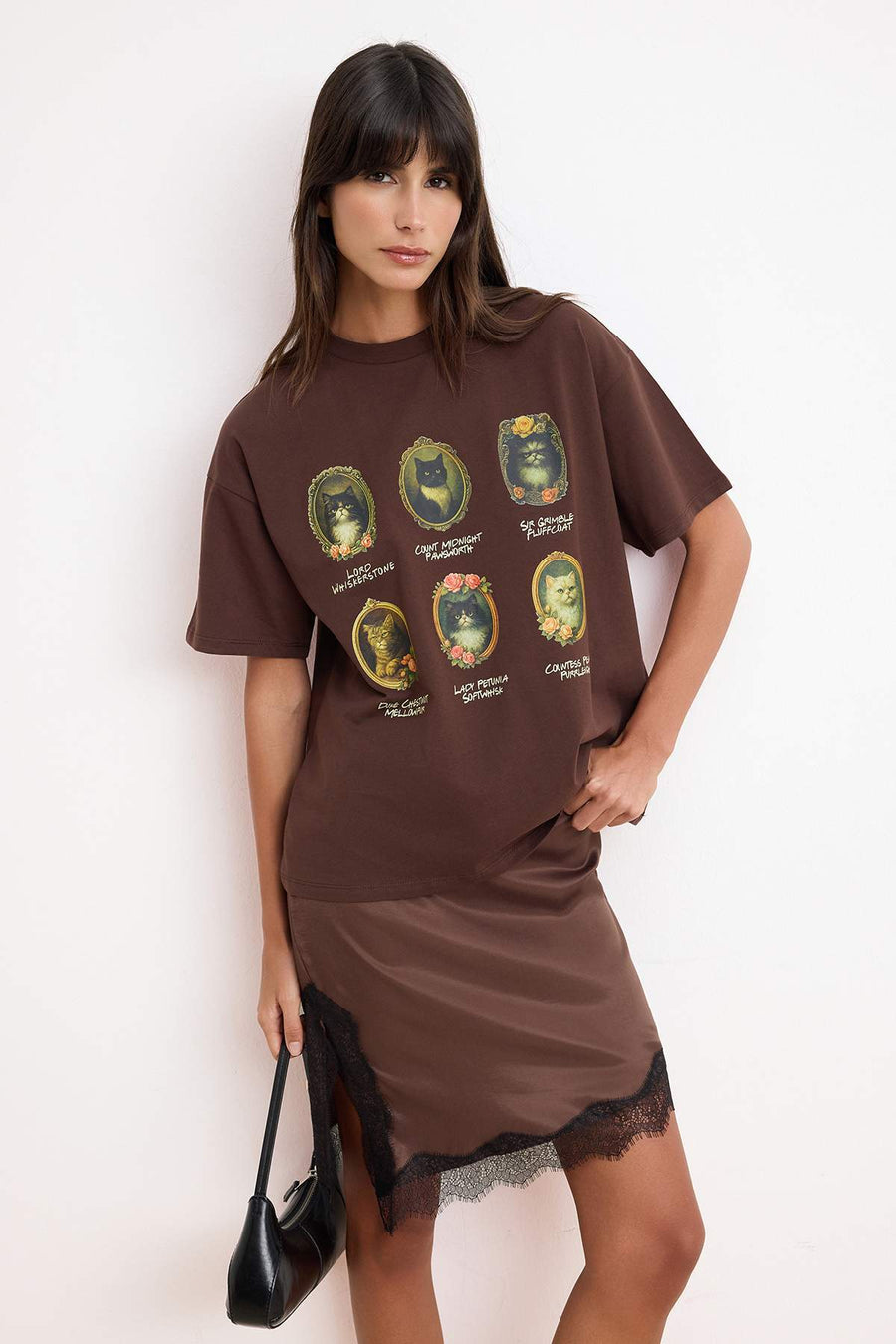 Brown Print Oversized/Relaxed Fit Short Sleeve Structured 100% Cotton Knit T-Shirt