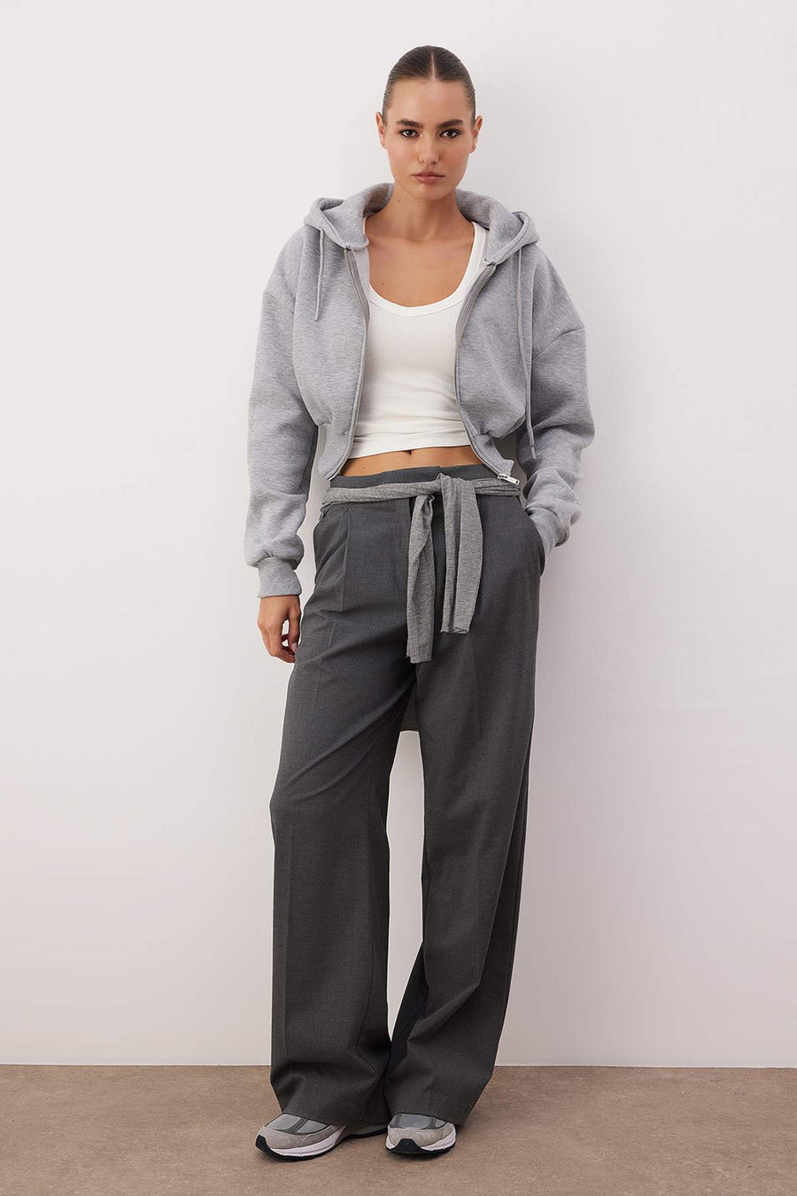 Heather Grey Cropped Oversized Knit Cardigan/Sweatshirt