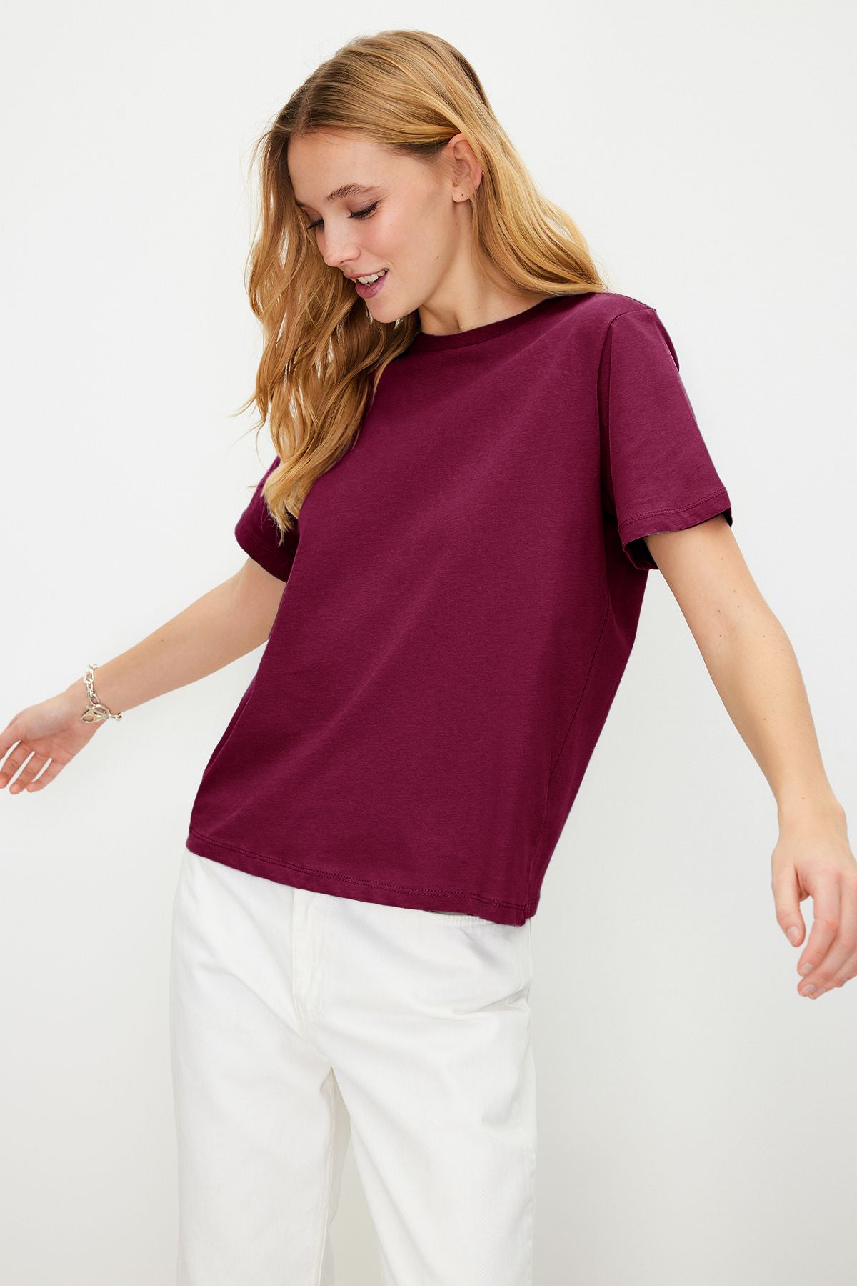 Black 100% cotton basic crew neck knit t-shirt