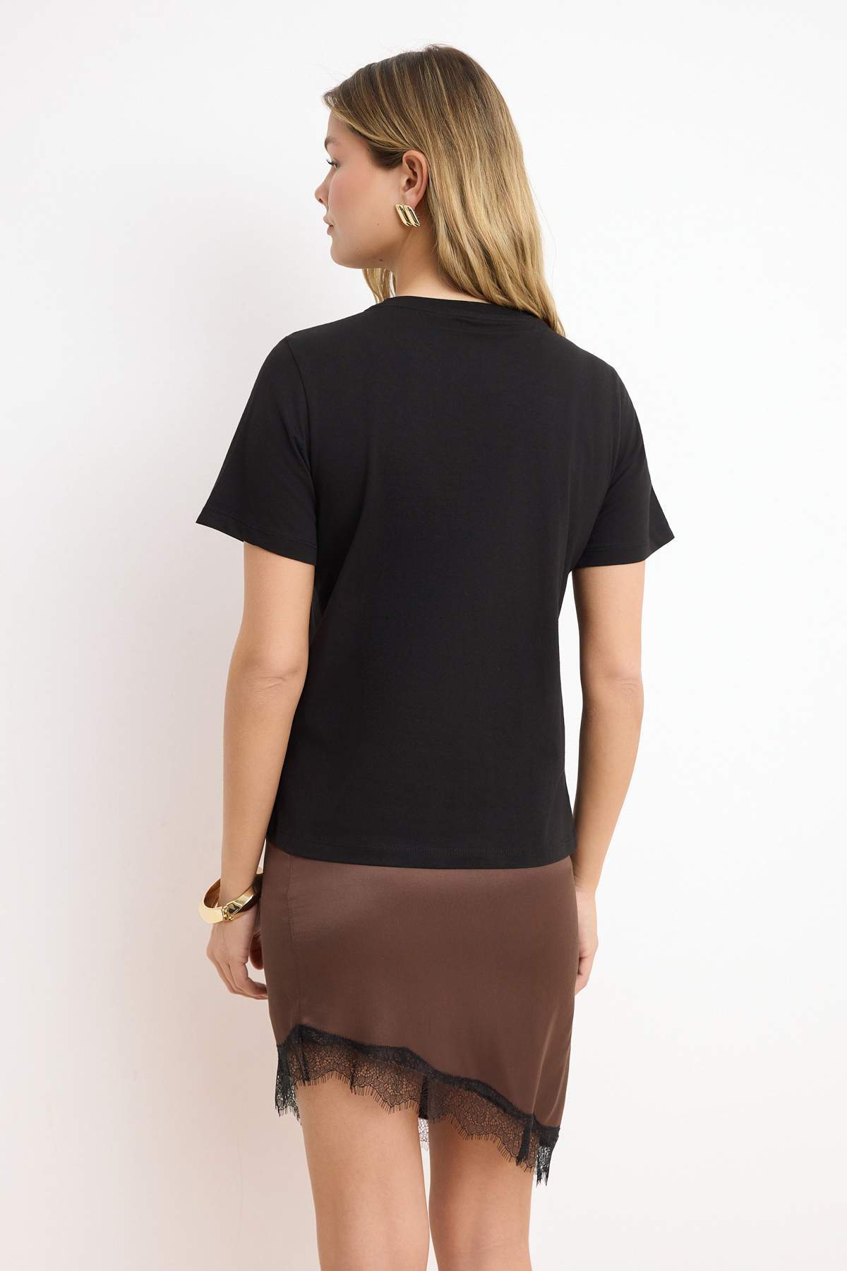 Black 100% cotton basic crew neck knit t-shirt