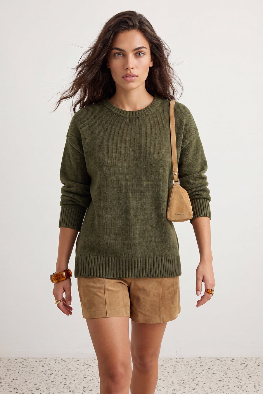 Khaki Relaxed Fit Soft Textured Knit Jumper