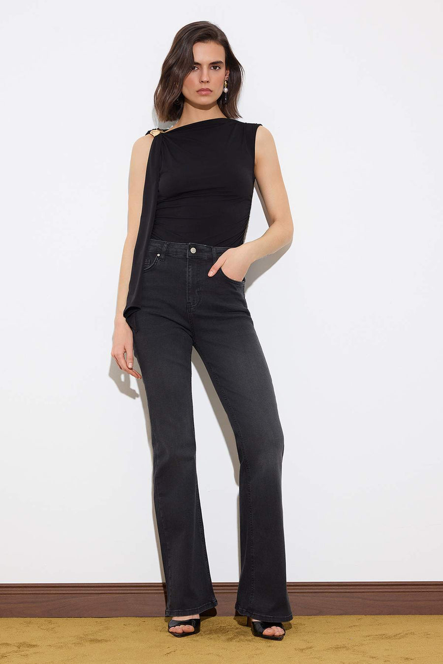 Limited Edition Black Shaping High Waist Extra Stretch Flare Long Length Jeans