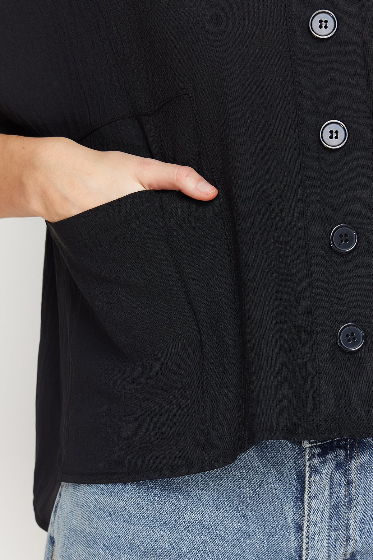 Black oversized relaxed fit cut-in sleeve woven shirt
