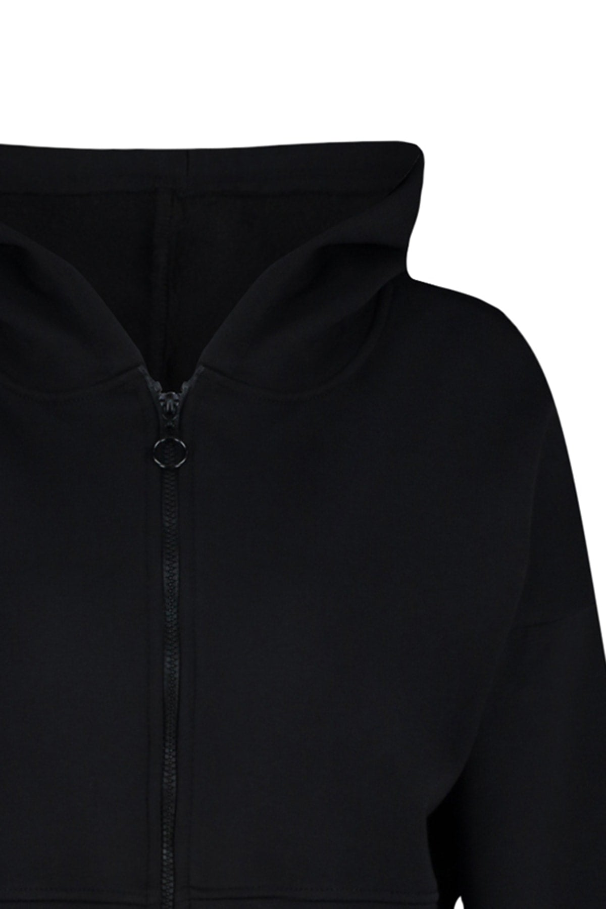 Black Basic Zipped Hooded Cropped Thick Fleece-Lined Knit Cardigan/Sweatshirt