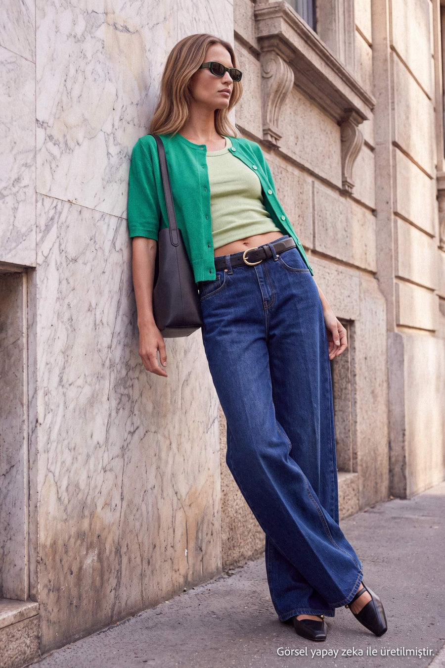 Wardrobe Essentials Dark Blue Slightly Stretch High Waist Wide Leg Jeans