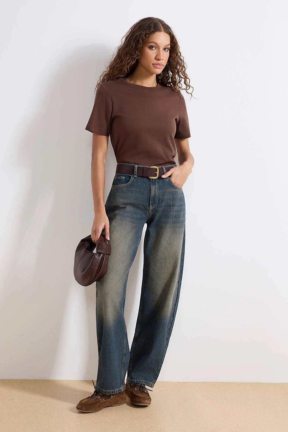 More Sustainable Dark Blue Normal Waist Loose Baggy 100% Cotton Non-Stretch Jeans