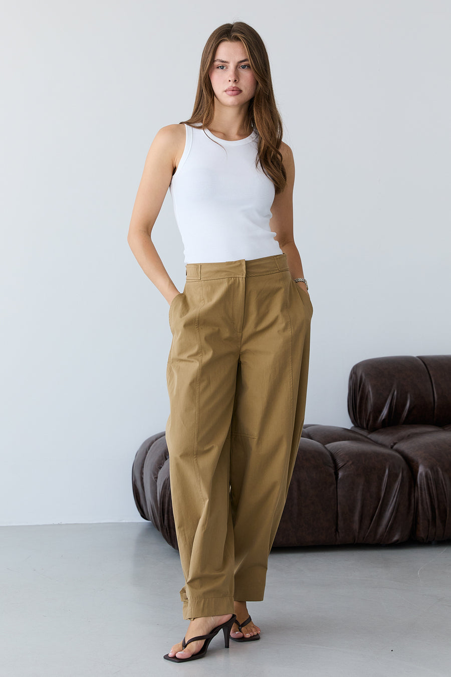 Camel barrel fit trousers