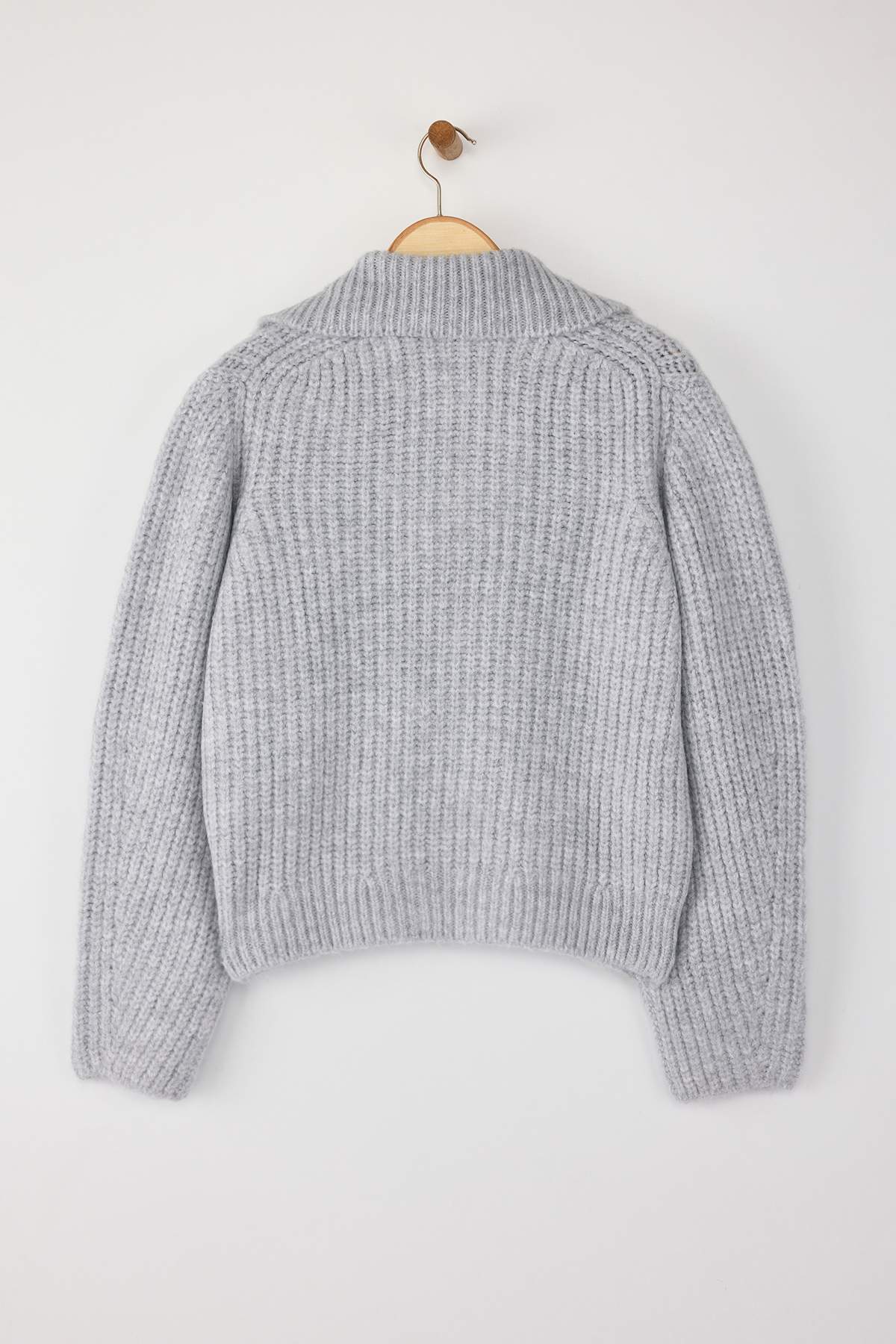Wardrobe Essentials كارديغان تريكو رمادي بسحّاب نسيج ناعم قصة واسعة